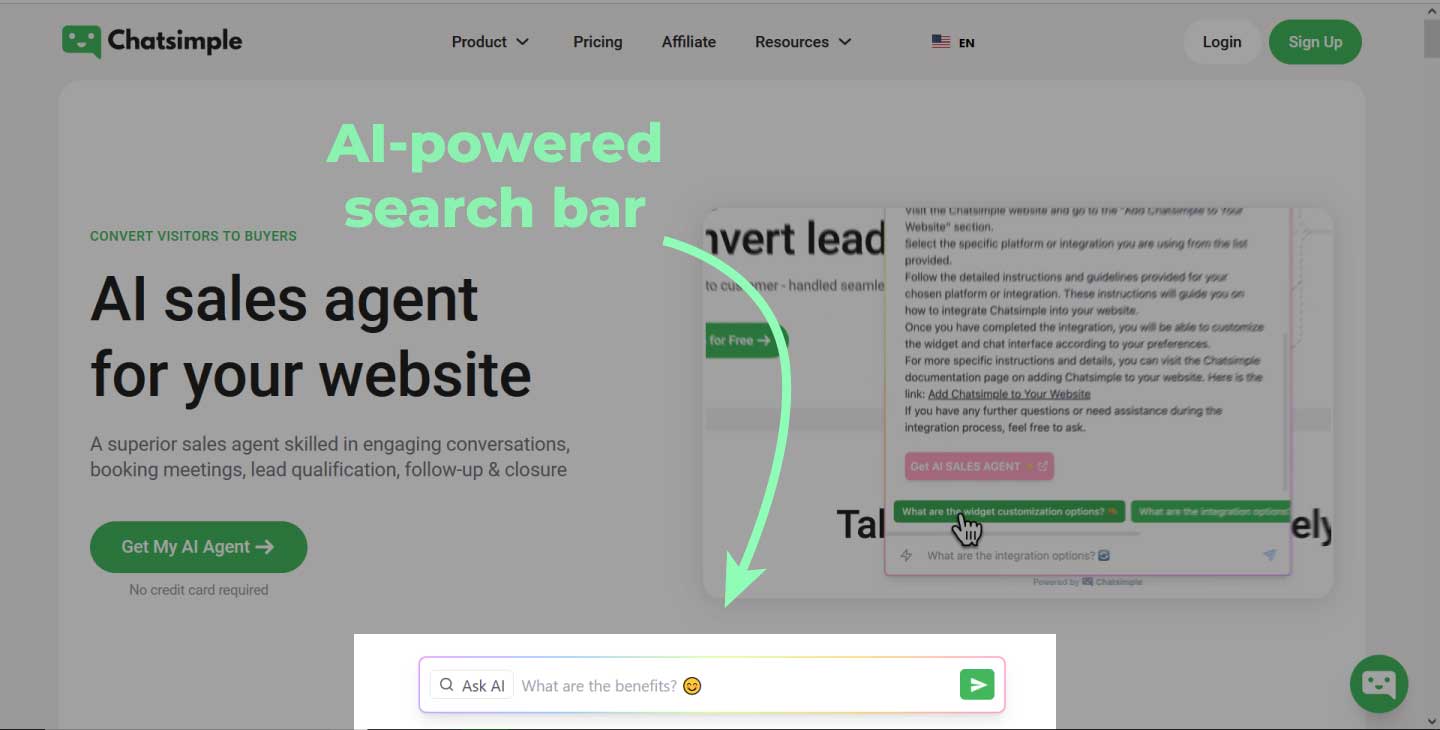 Example of AI search engine for websites
