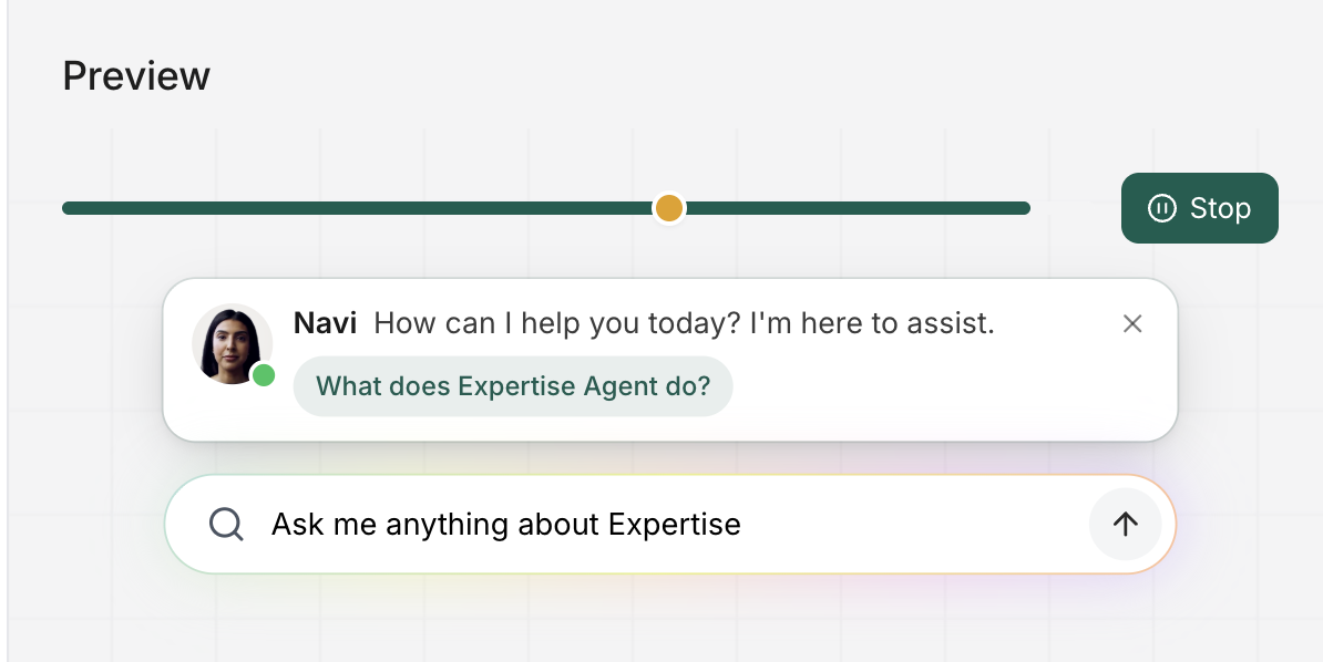 The website agent proactively greeting a visitor