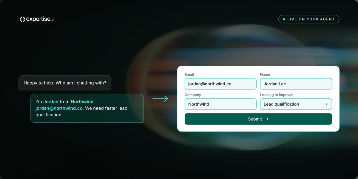 Details shared in chat filling in a contact form automatically